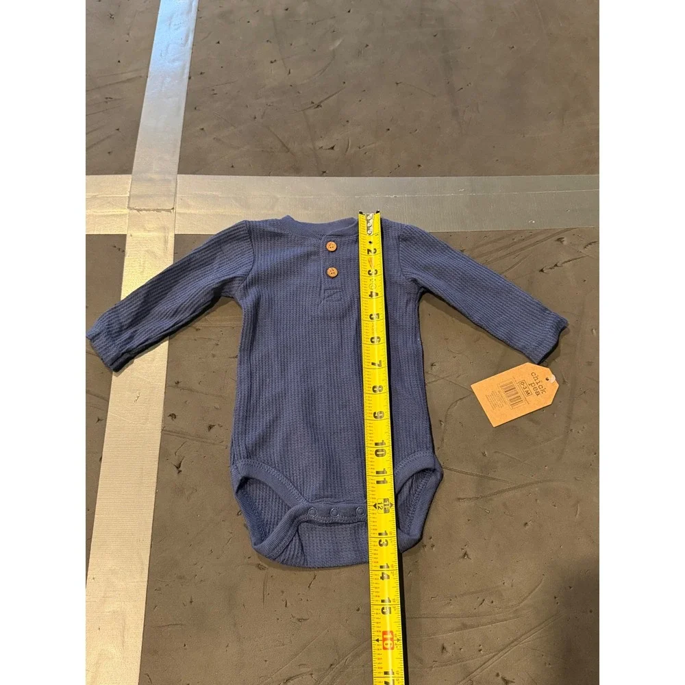 Chick Pea Baby Boys Blue Waffle Knit Henley Bodysuit Long Sleeve 0-3M NEW